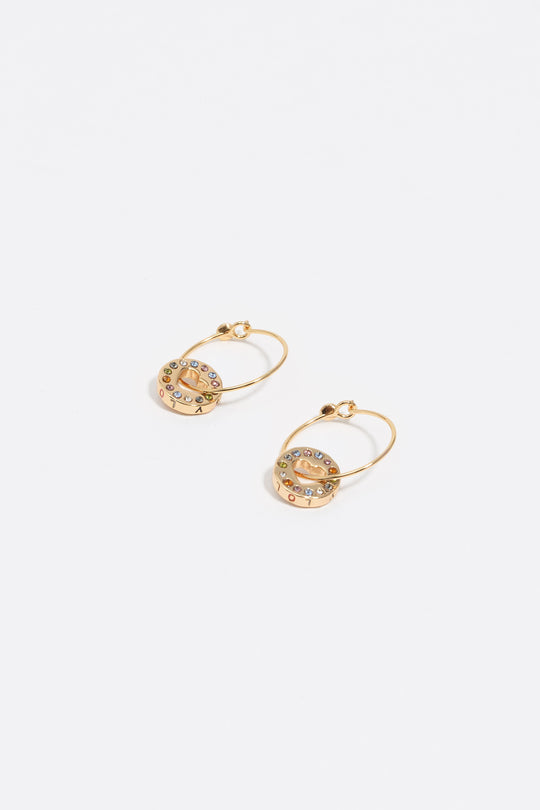Gold crystal logo hoop earrings