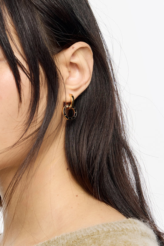 Black logo double-hoop earrings