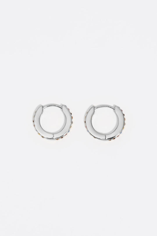 Silver logo double-hoop earrings