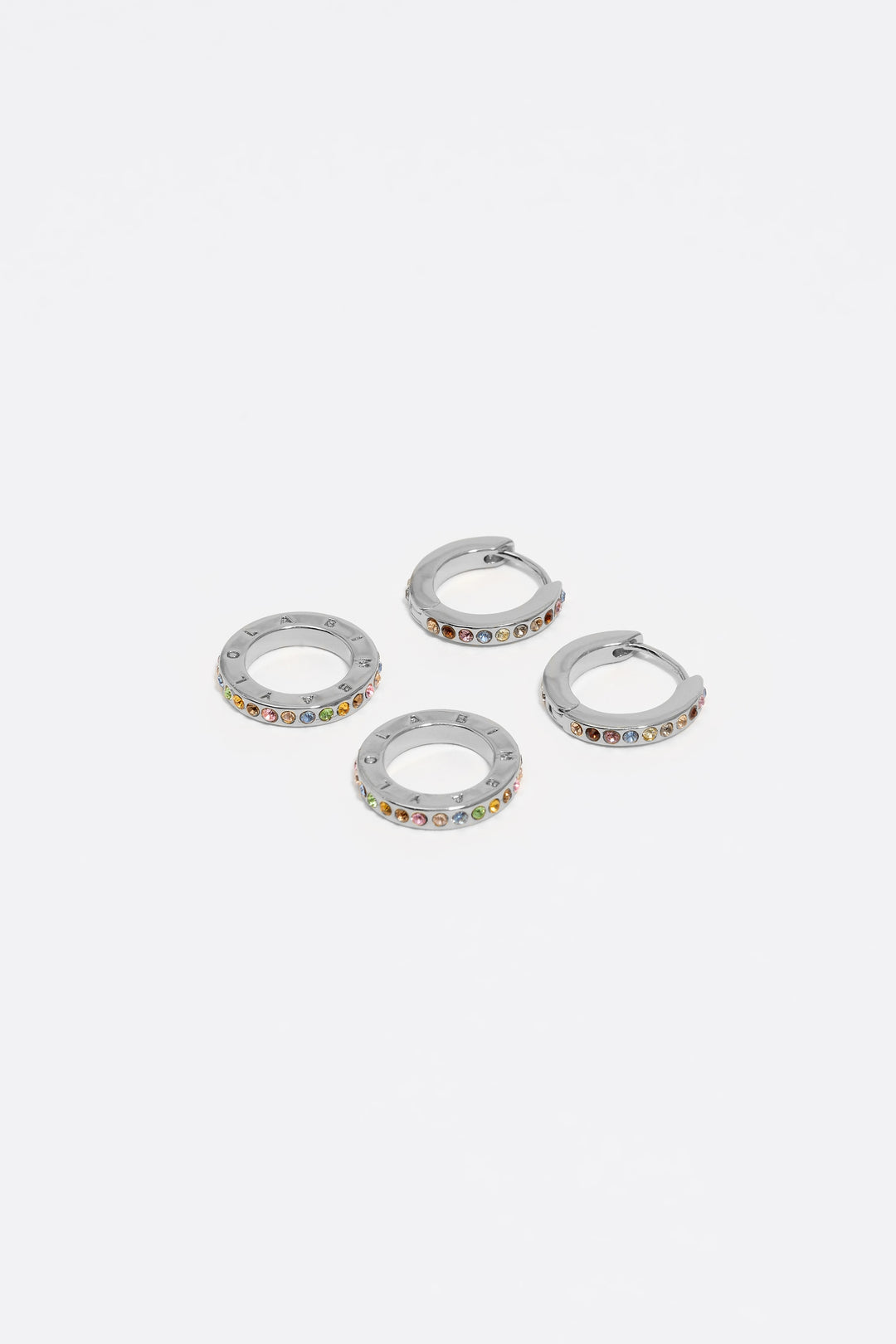 Silver logo double-hoop earrings