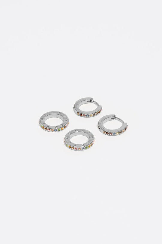 Silver logo double-hoop earrings