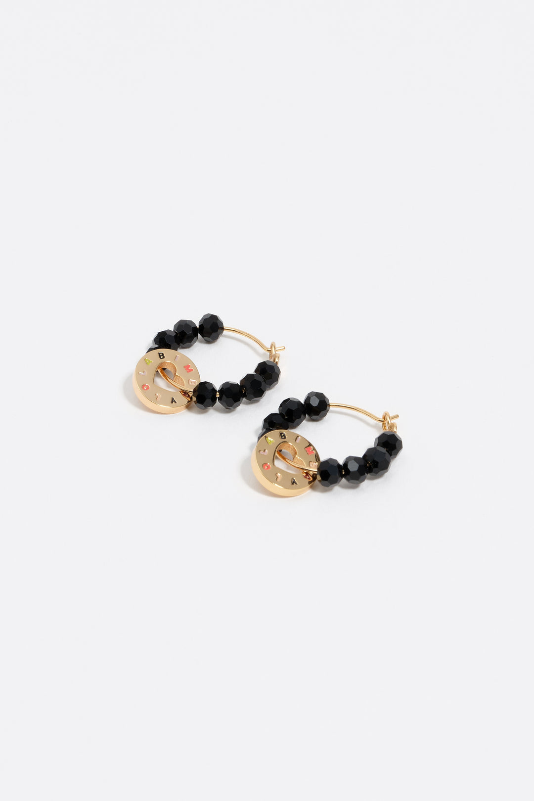 Black crystal logo hoop earrings