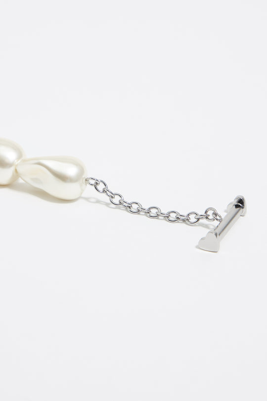 silver-tone chain and pearl heart logo bracelet