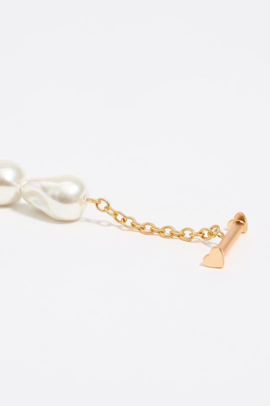 Gold-tone chain and pearl heart logo bracelet