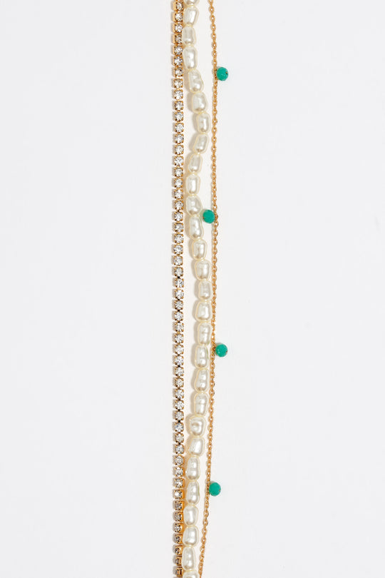 Gold-tone chain and pearl heart logo double-layer bracelet