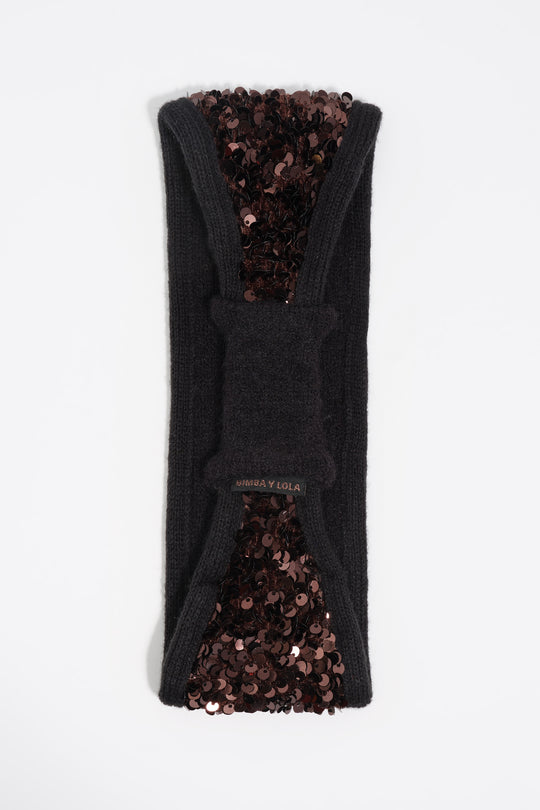 Brown knit sequins headband