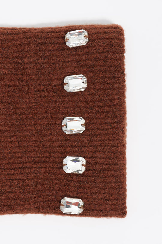 Brown knit crystals headband