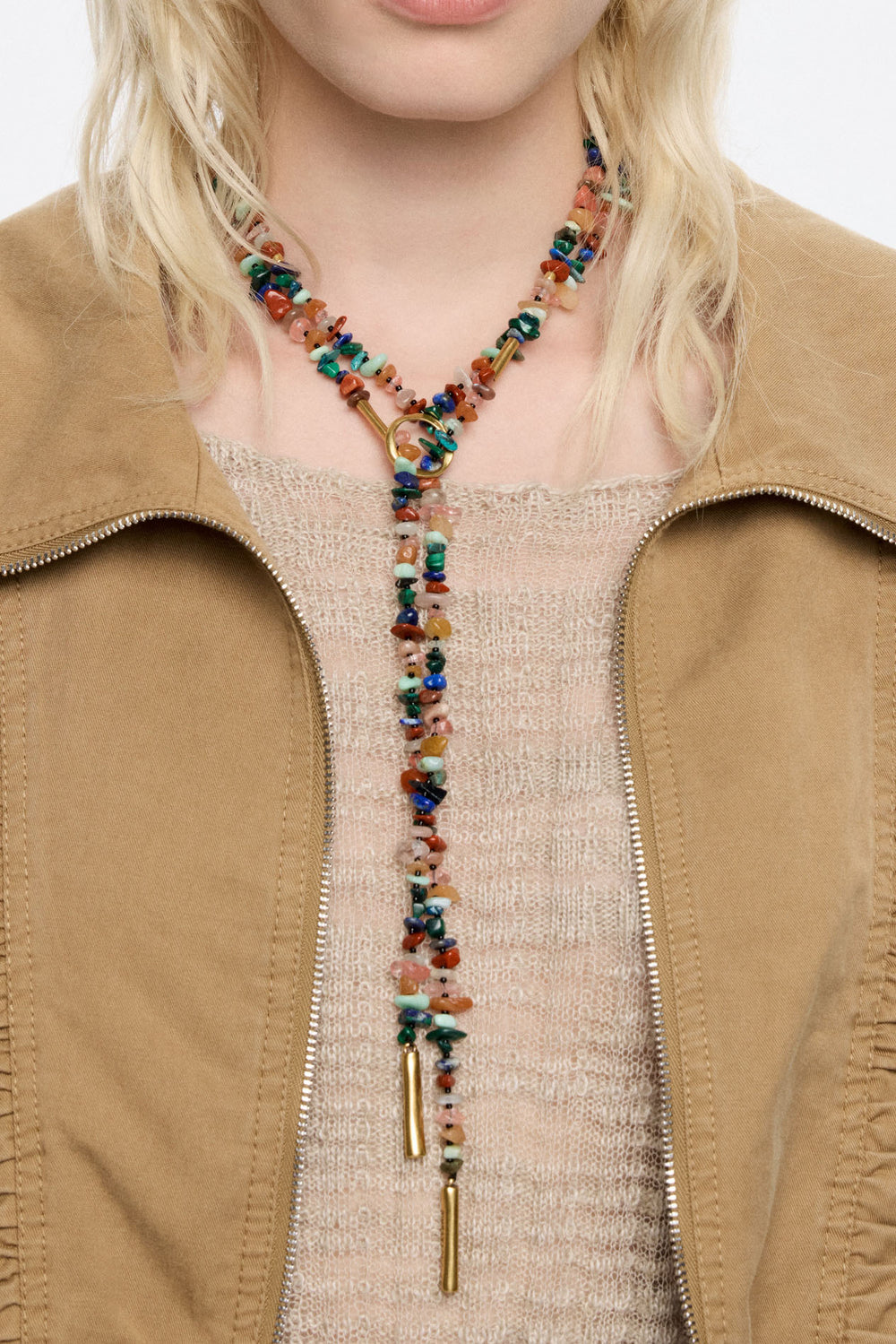 Matte gold multicolor stones necklace