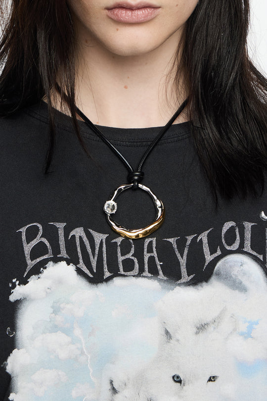 Textured hoop and black cord necklace