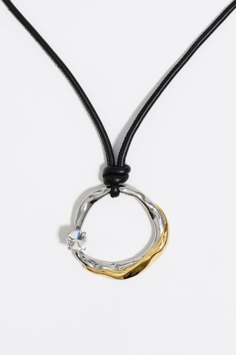 Textured hoop and black cord necklace