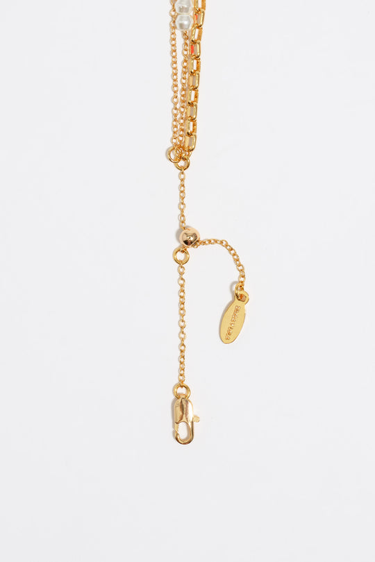 Gold-tone triple-layer chain heart crystals necklace