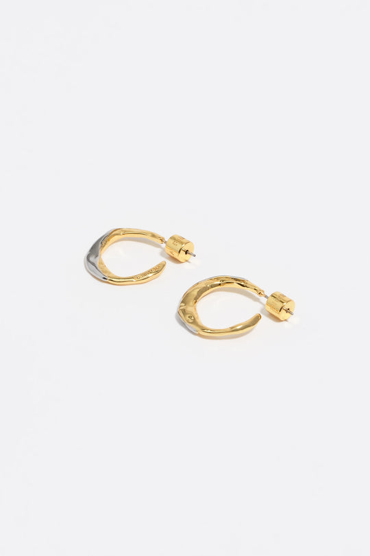 Two-tone textured mini hoop earrings
