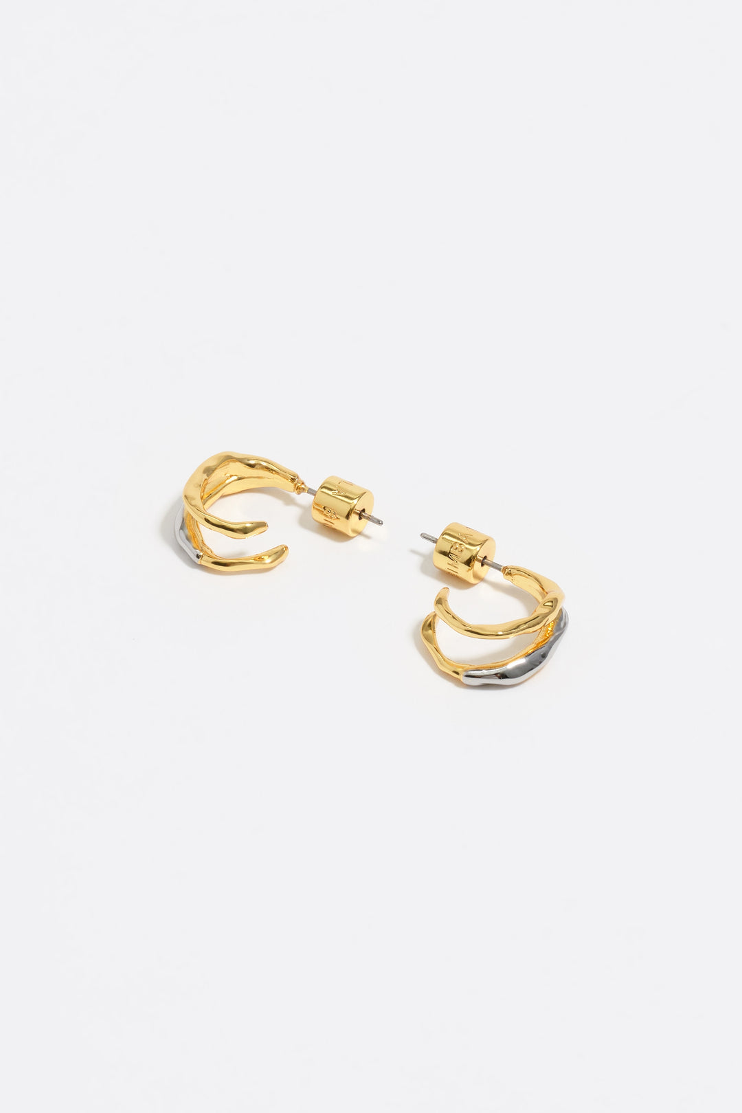 Two-tone textured double hoop earrings
