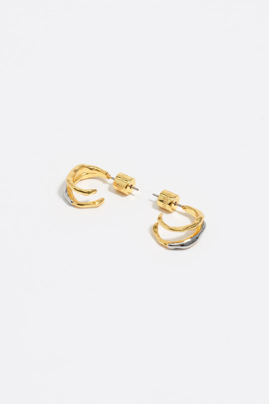 Two-tone textured double hoop earrings