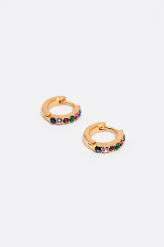 Gold mini hoop crystals earrings