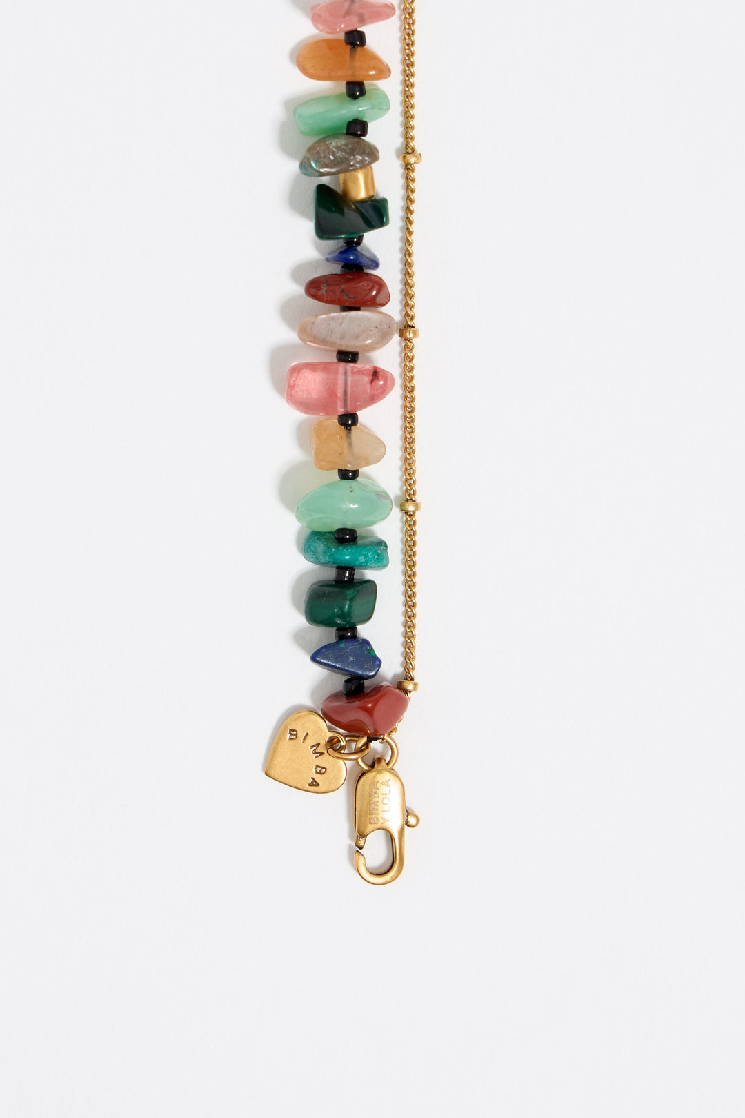 Matte gold-tone double-layer chain and multicolor stones bracelet