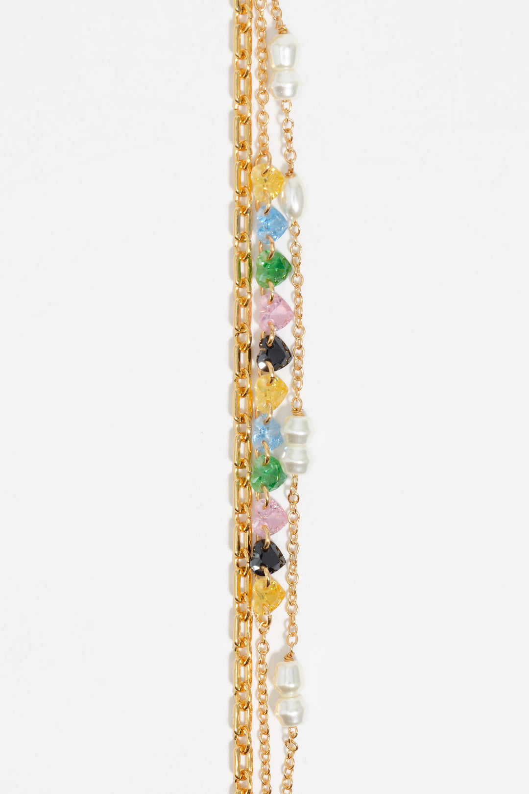 Gold-tone triple-layer chain heart crystals bracelet