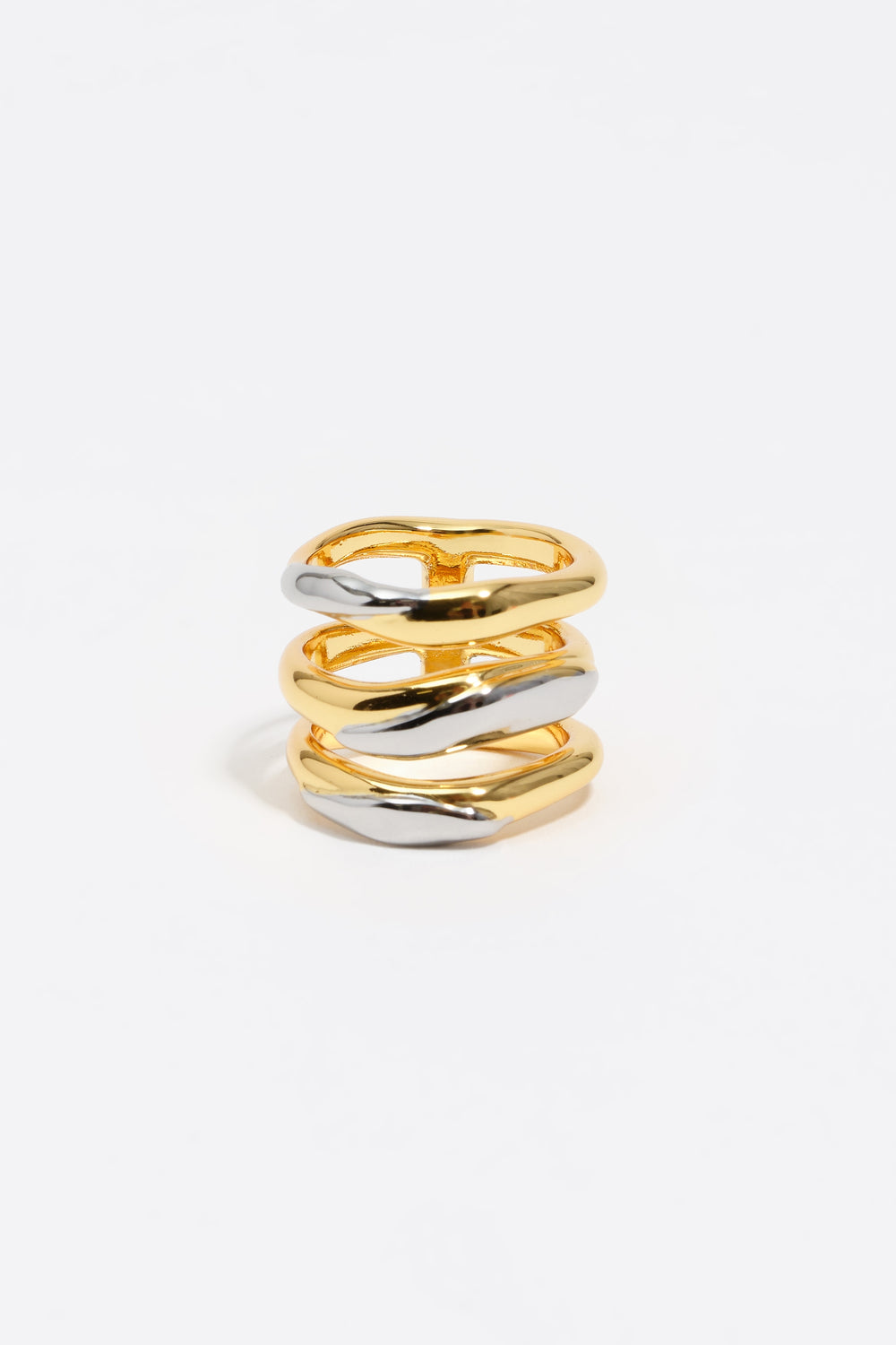Textured two-tone triple ring