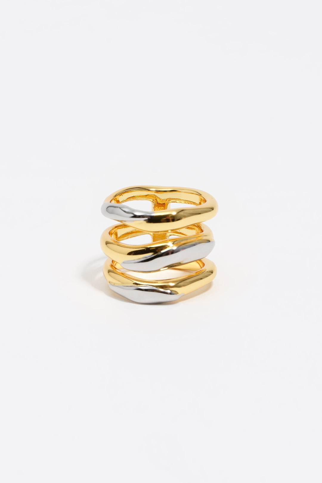 Textured two-tone triple ring