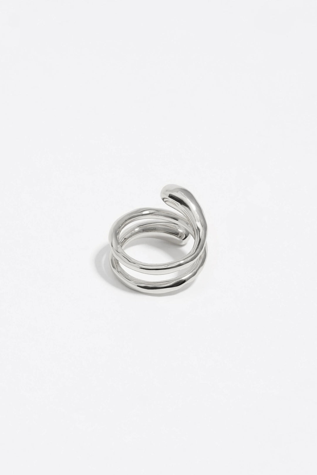 Silver-tone textured spiral ring