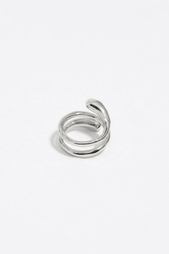 Silver-tone textured spiral ring