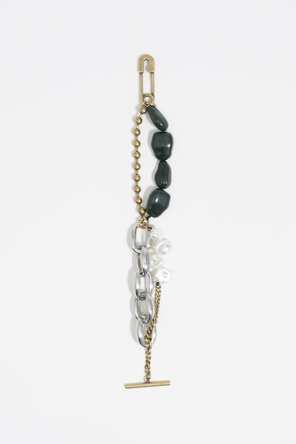 Two-tone multi-chain and pearl bracelet