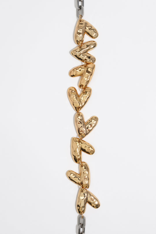 Two-tone textured hearts necklace