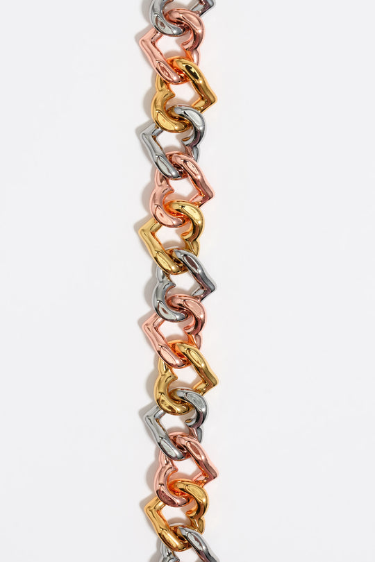 Three-tone heart chain necklace
