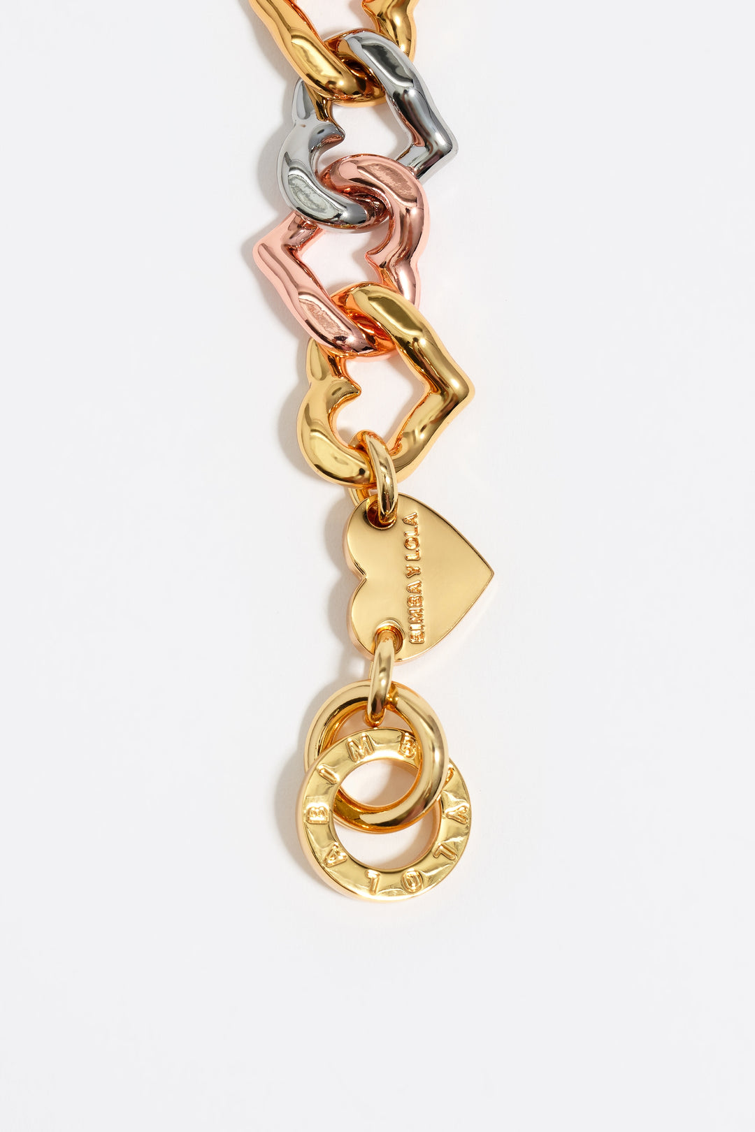 Three-tone heart chain necklace