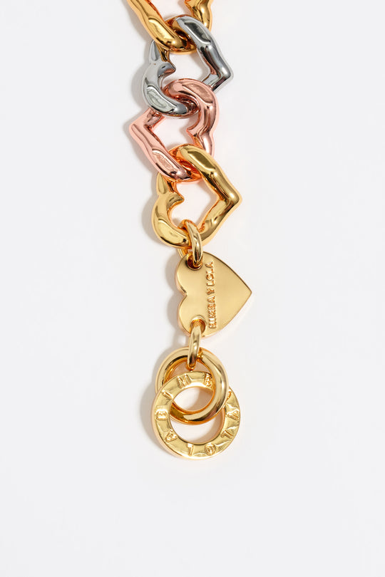 Three-tone heart chain necklace