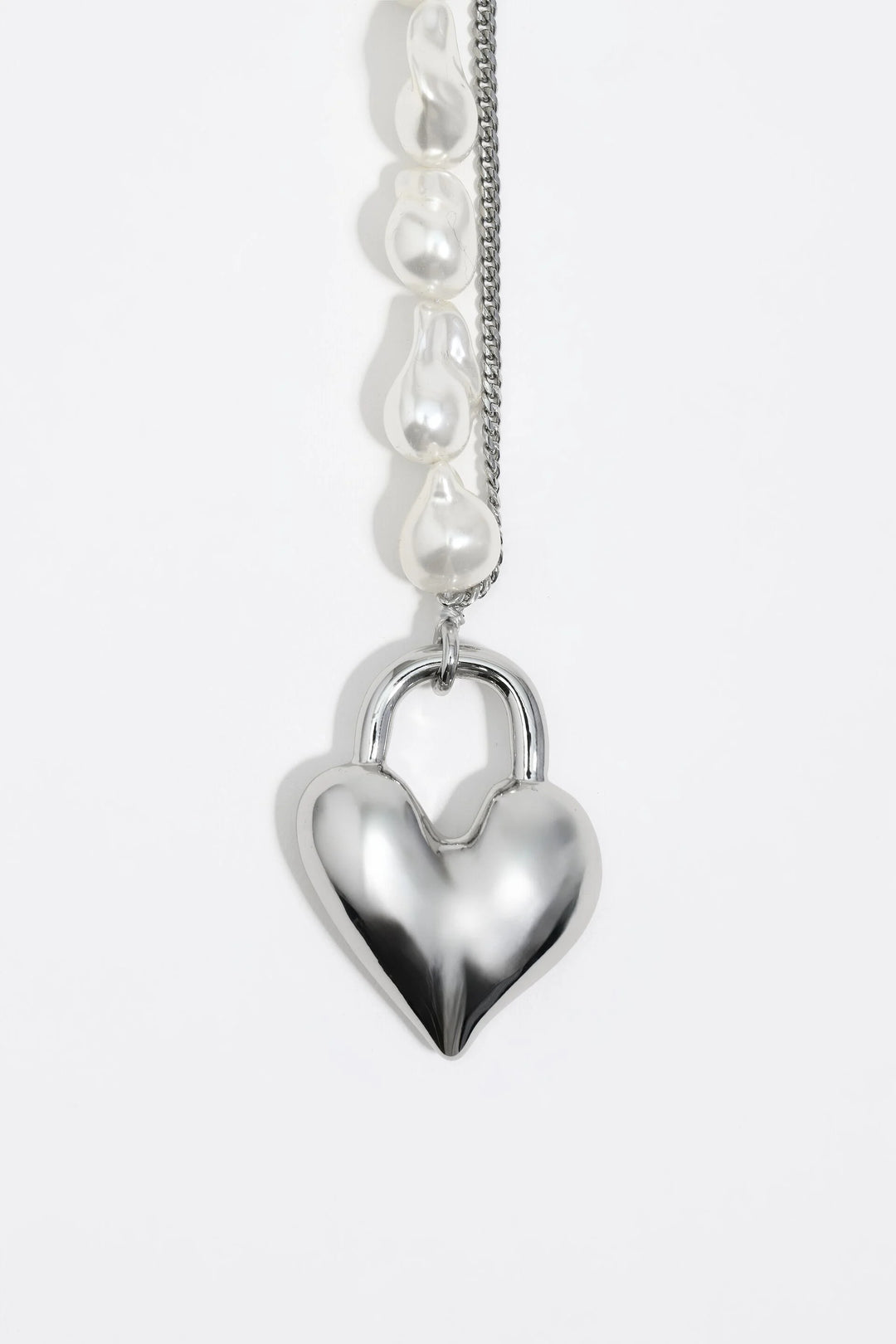 Silver padlock heart pearl necklace