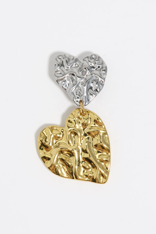 Two-tone textured hearts earrings