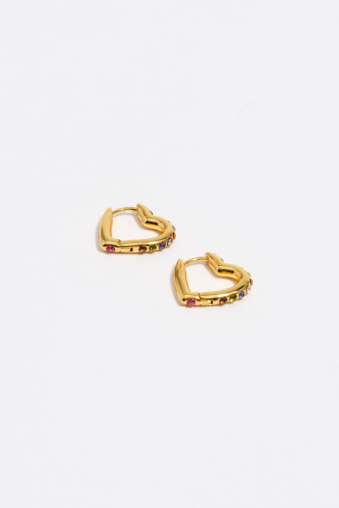 Gold-tone heart hoop multicolor crystals earrings