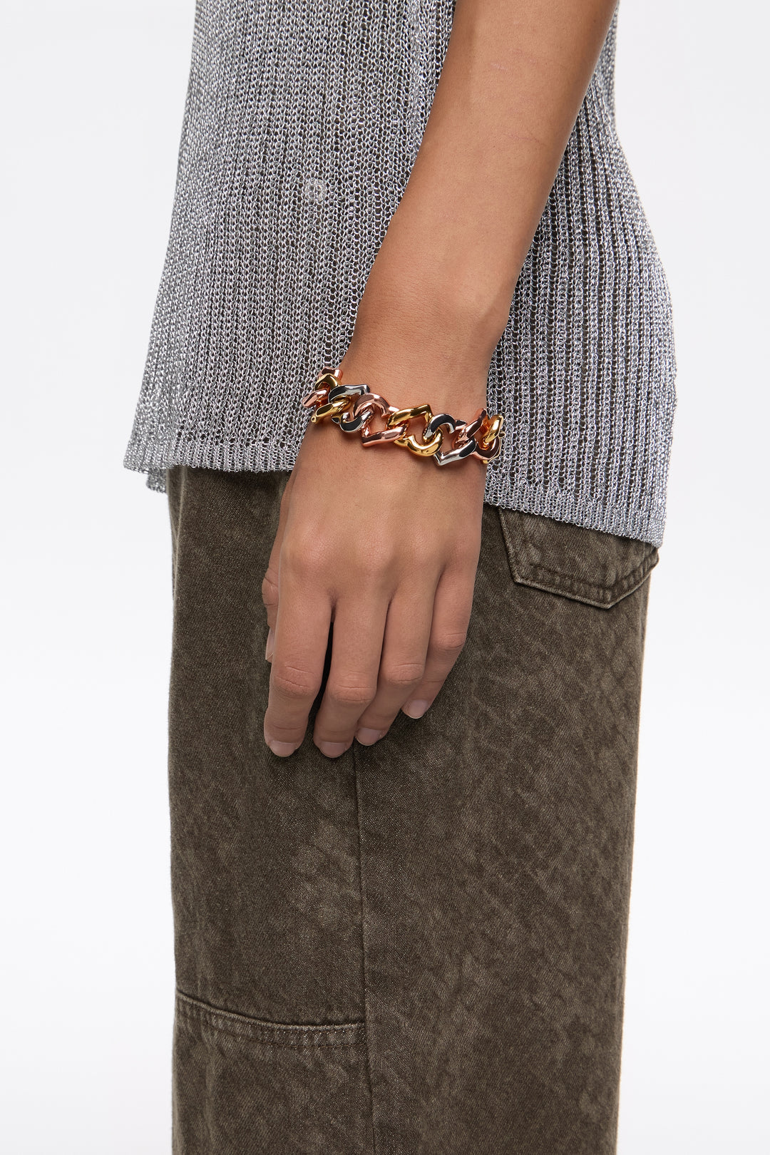 Three-tone heart chain bracelet
