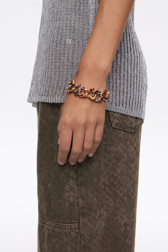 Three-tone heart chain bracelet