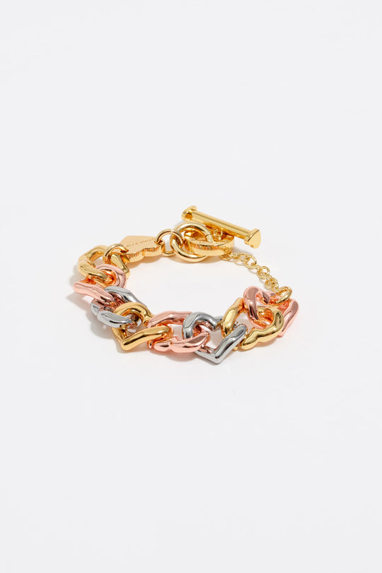 Three-tone heart chain bracelet