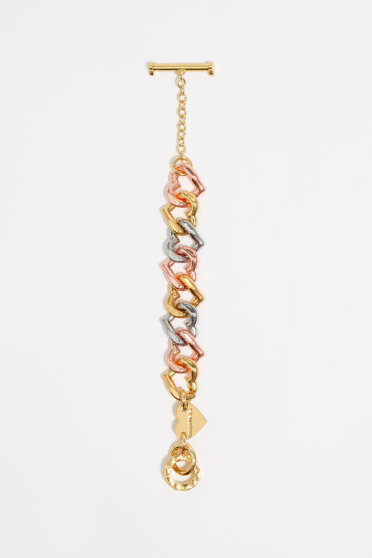 Three-tone heart chain bracelet