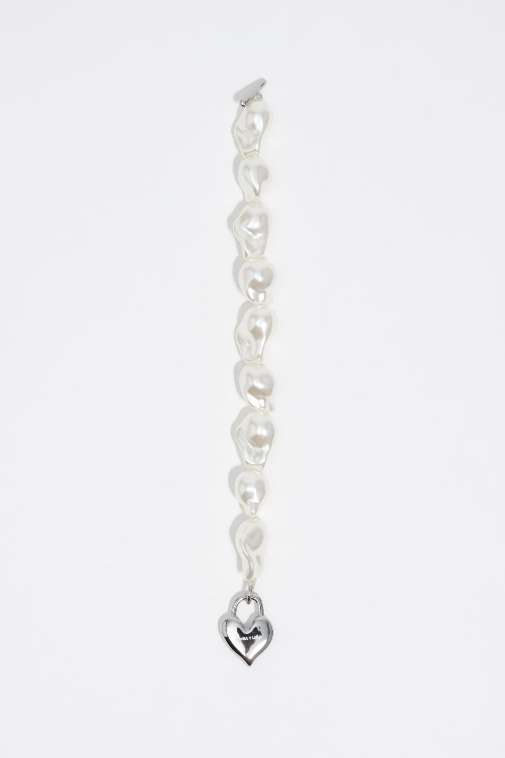 Silver padlock heart pearl bracelet
