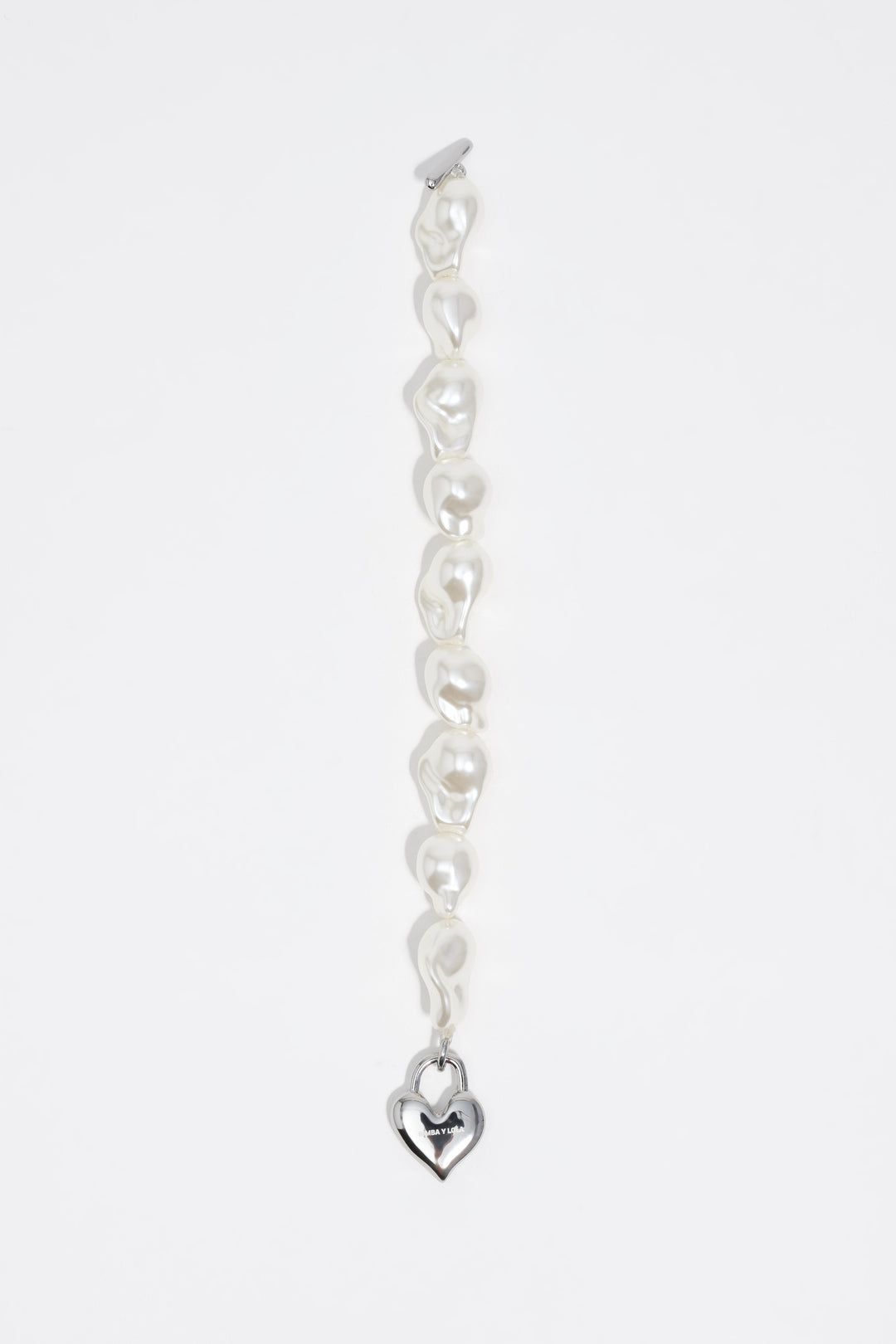 Silver padlock heart pearl bracelet
