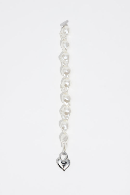 Silver padlock heart pearl bracelet