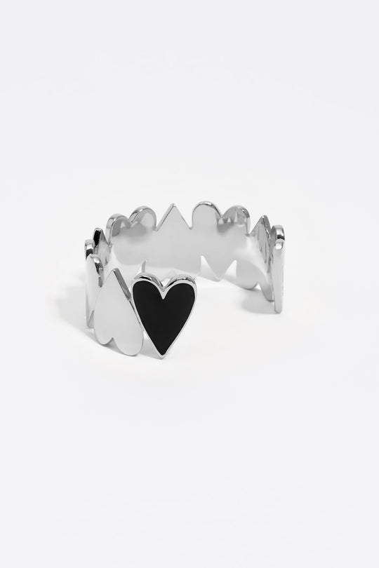 Silver hearts rigid bracelet