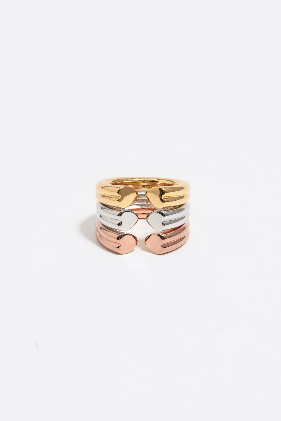 Three-tone hearts ring