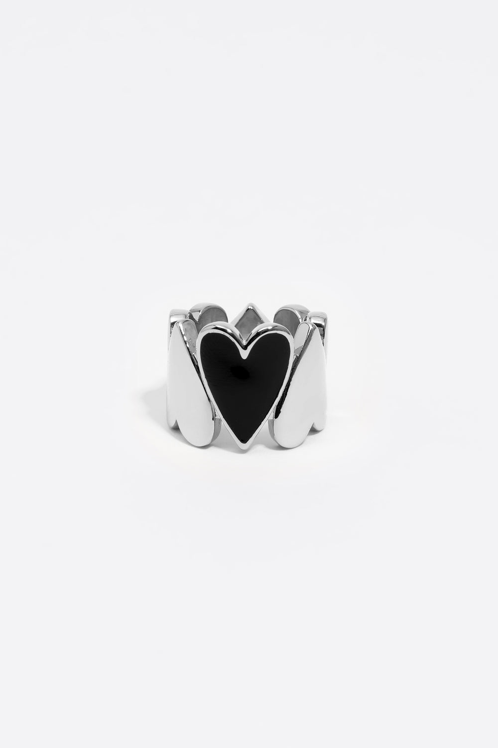 Black and silver hearts ring