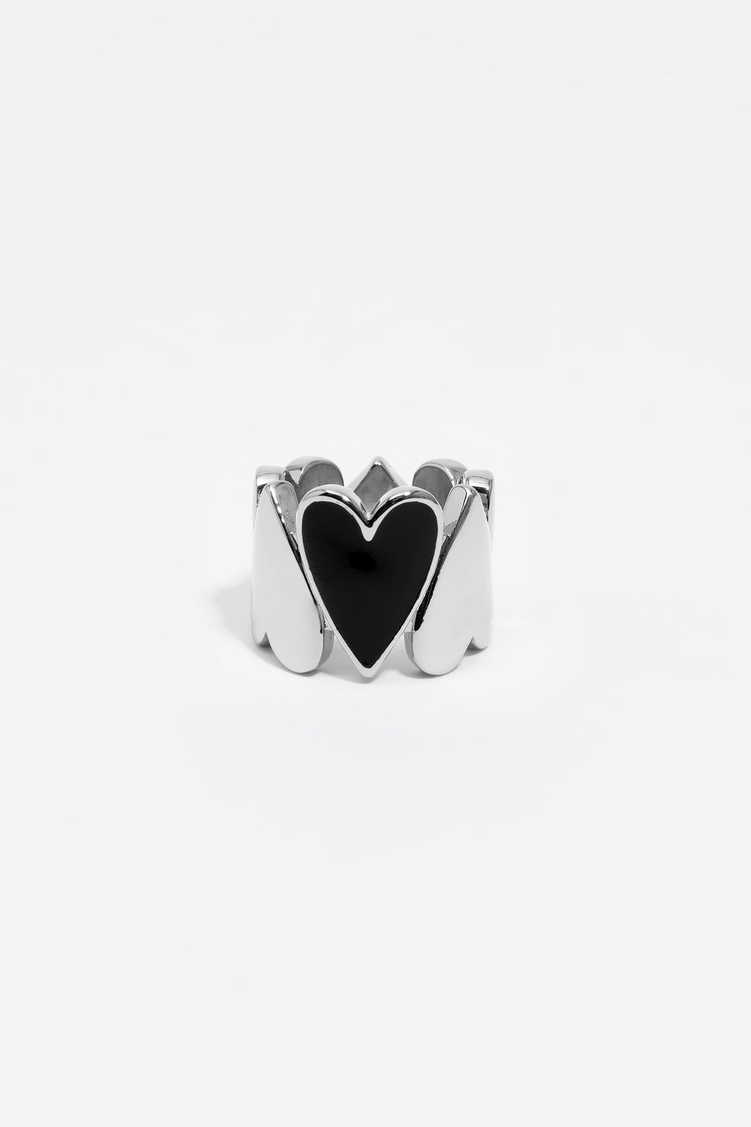 Black and silver hearts ring