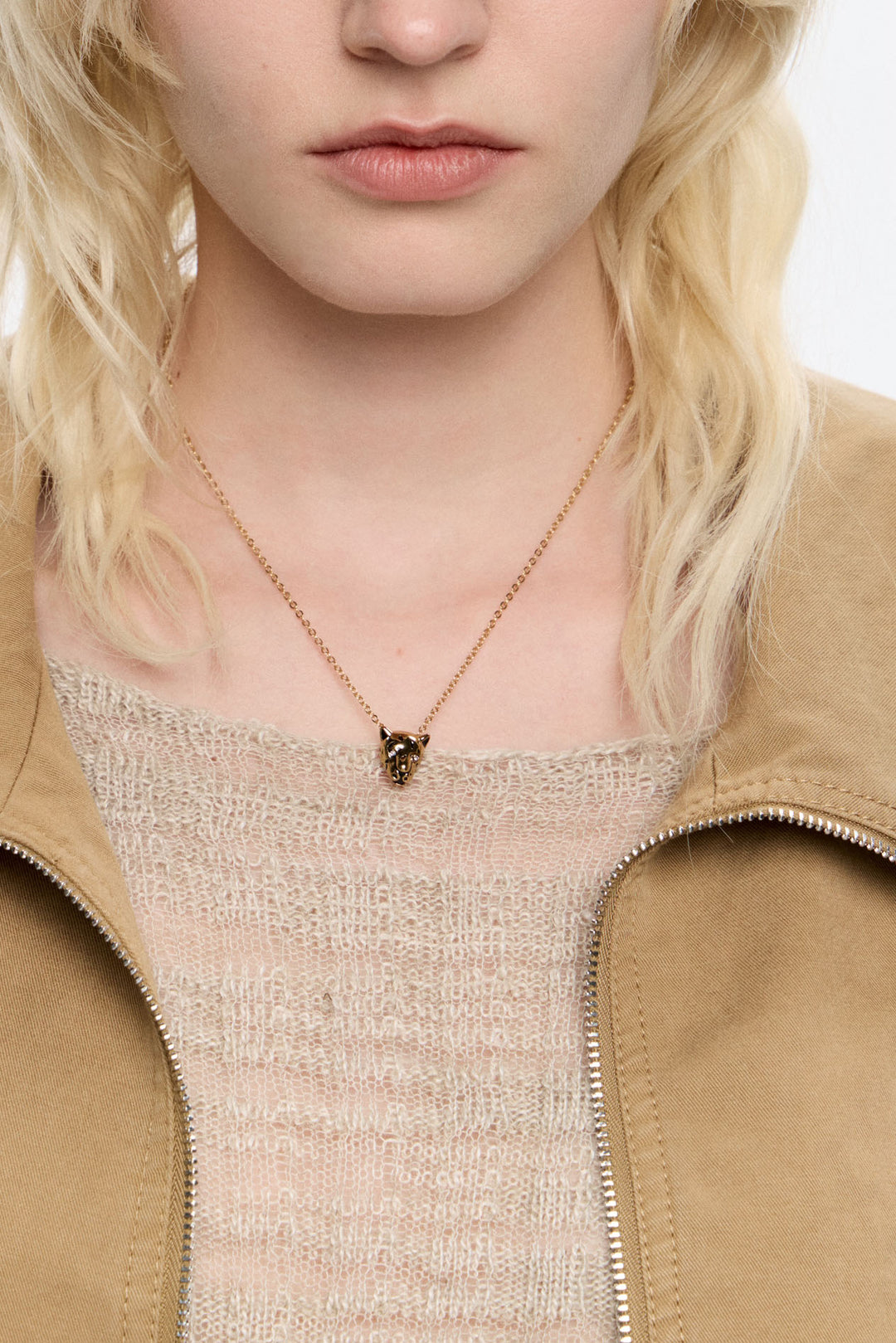 Dark gold panther head necklace