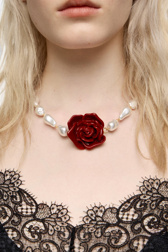 Red rose pearl necklace - MYHOLDAL LEBANON