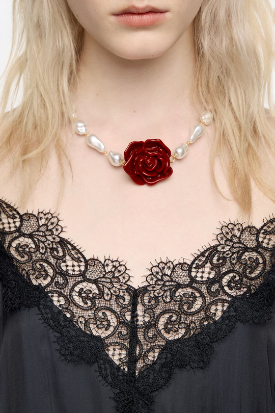 Red rose pearl necklace - MYHOLDAL LEBANON