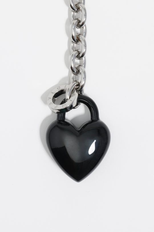 Pearl and heart chain necklace with black padlock