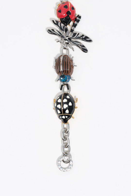 Silver chain and pearl necklace with beetle and dragonfly