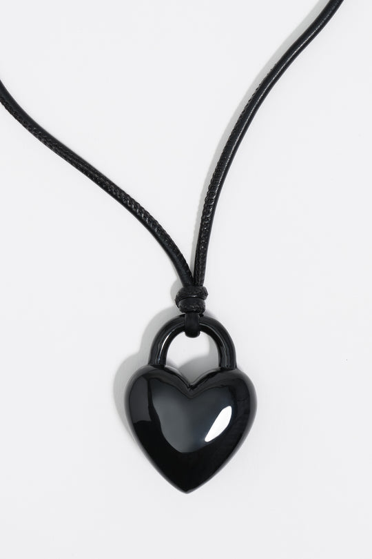 Black padlock heart cord necklace